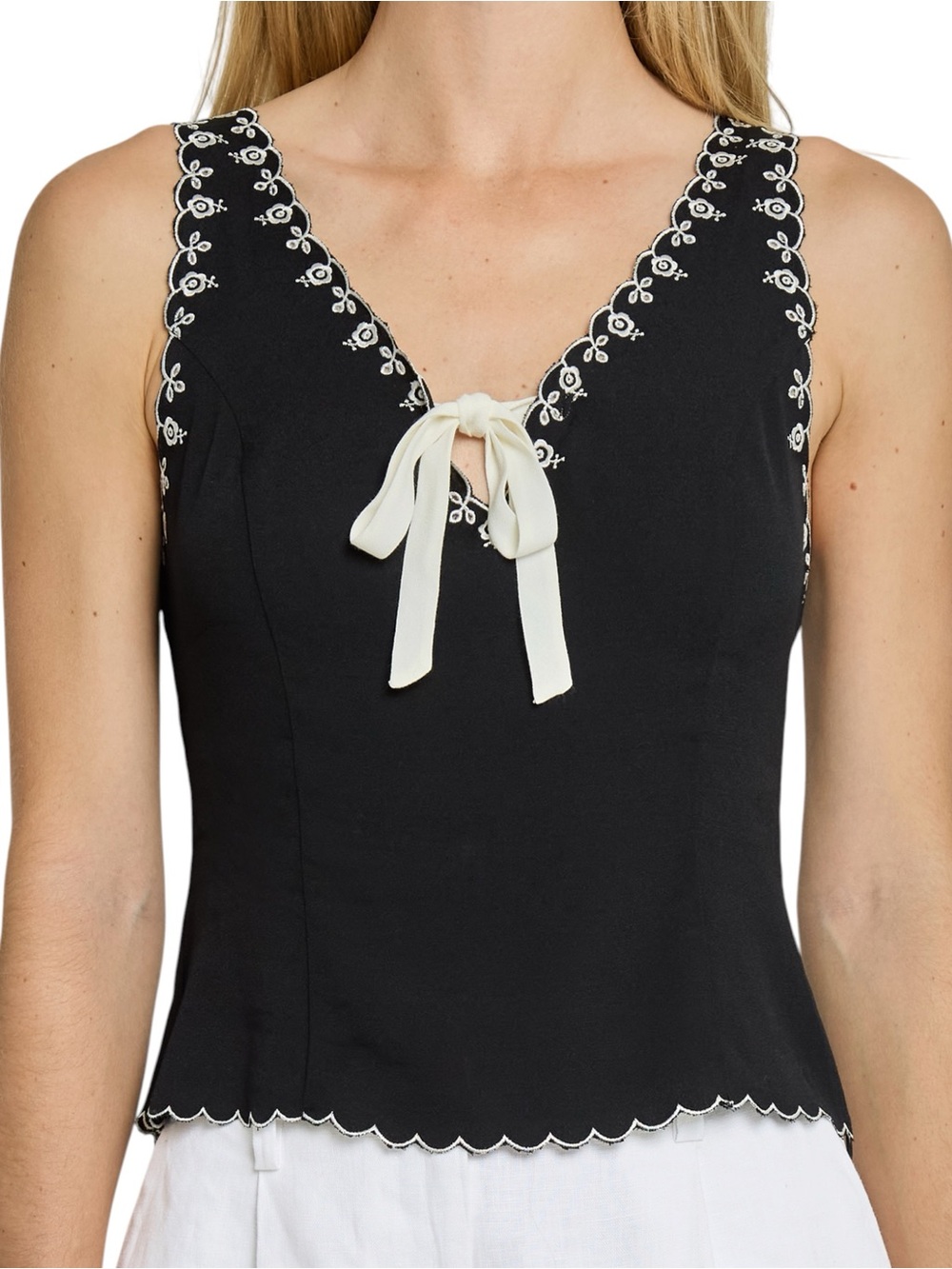 Kourt Few Moda Leni Top Black Ribbon Tie Tank NWT